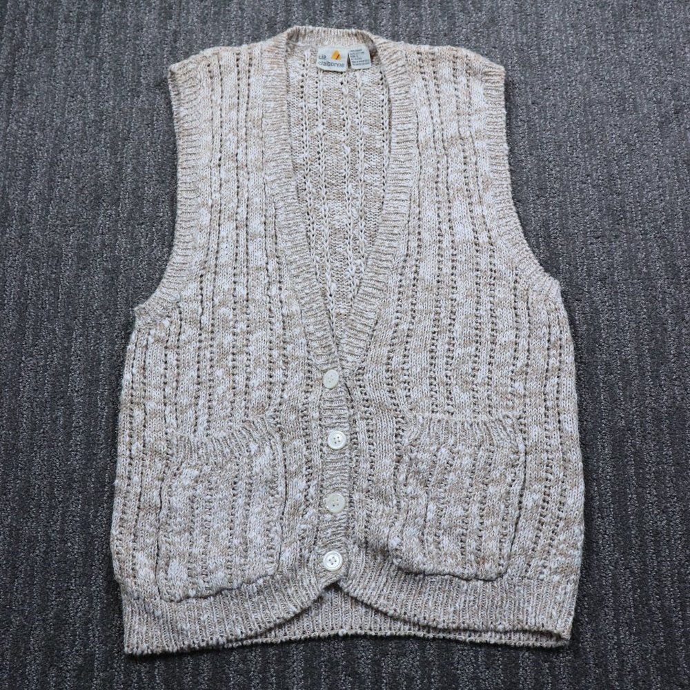 Vintage Liz Claiborne Womens Sweater Vest Tan Large Cozy Light Academia Preppy